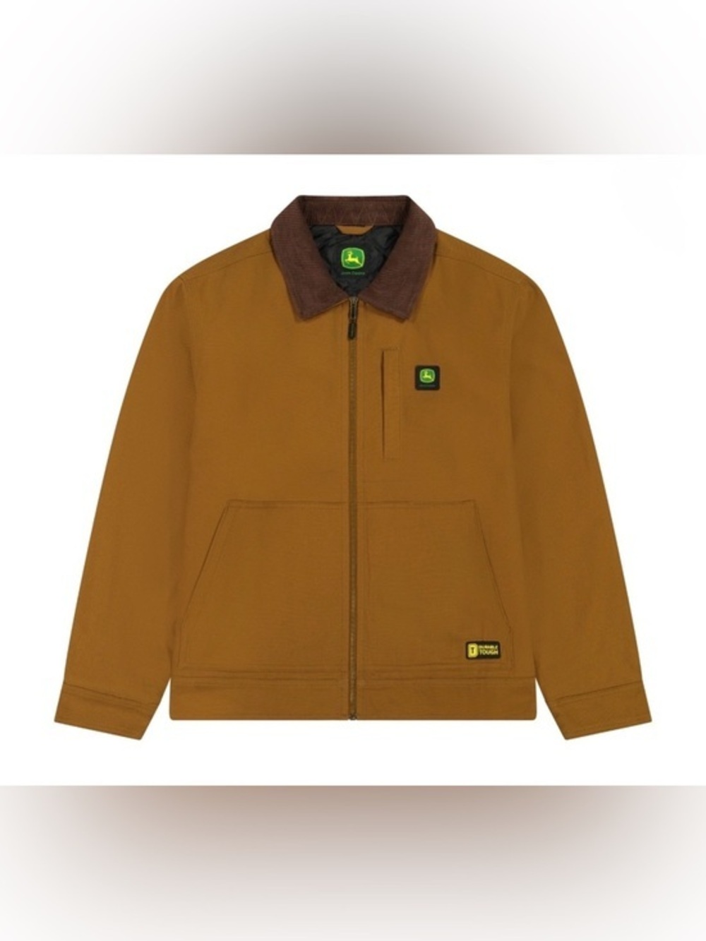 John Deere Men's Rust Brown Zip-Front Work Jacket with Dark Cord Collar